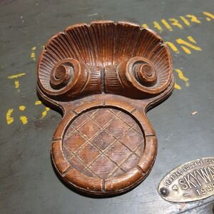 Vintage Syroco Wood Brown Desk Tray Ink Well Holder / Stand Desk Organizer